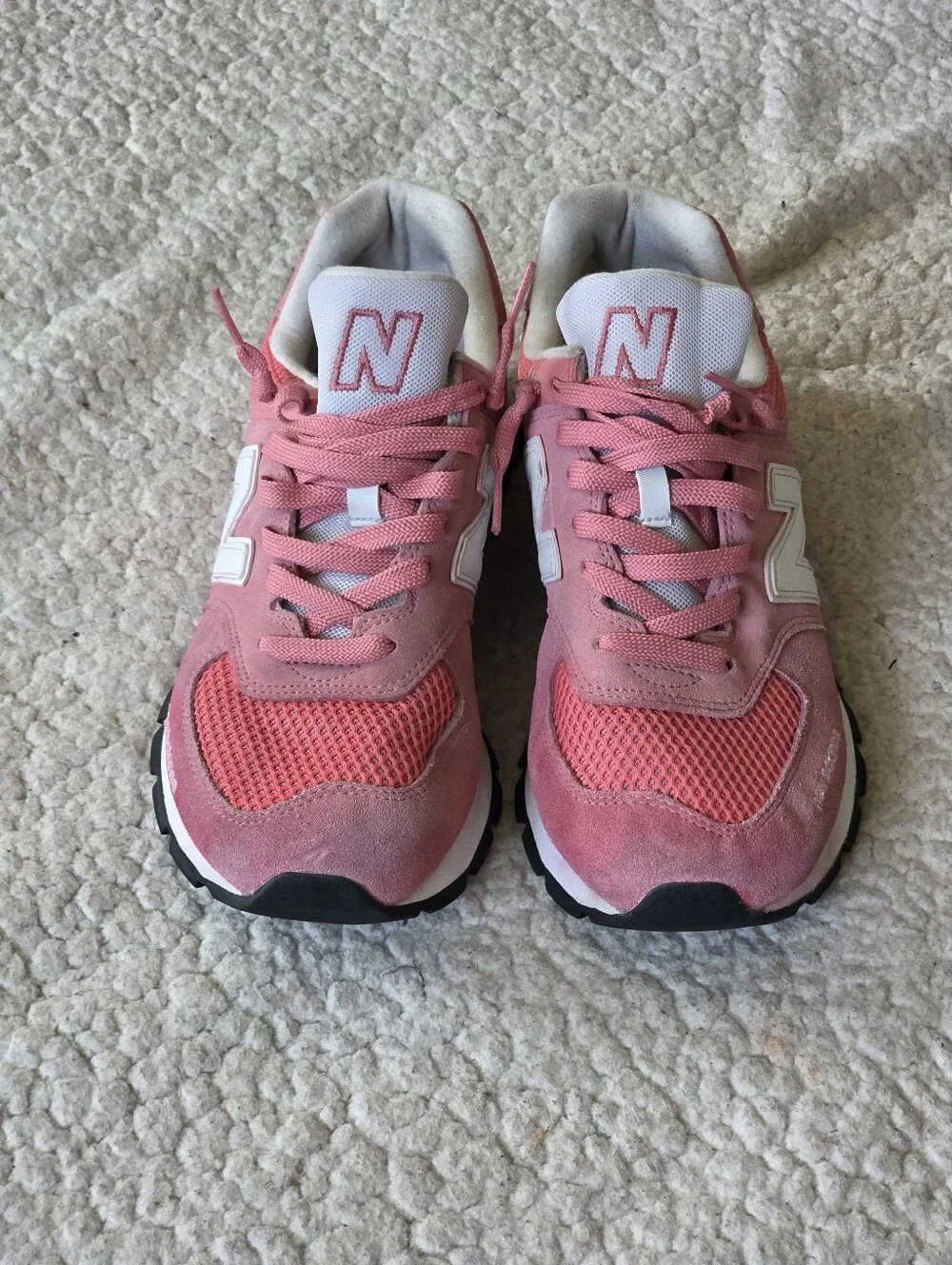 New Balance 574 Pink Suede Mesh Sneakers Men's Size 9.5 D Shoes ML574DGF EUC